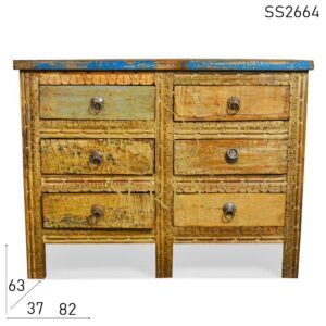 SS2664 Suren Space Carved Six Drawer Recycled Wood Drawer Chest