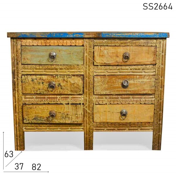 SS2664 Suren Space Carved Six Drawer Recycled Wood Drawer Chest