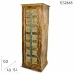 White Distress Single Door Indian Design Cabinet