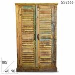 Shutter Design White Distress Reclaimed Cabinet