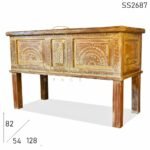White Distress Carved Design Console Table