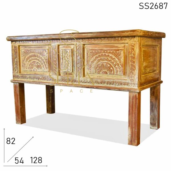 White Distress Carved Design Console Table