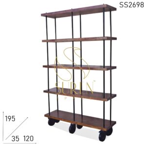 SS2698 Suren Space Wheel Base Solid Wood Metal Structure Open Bookcase