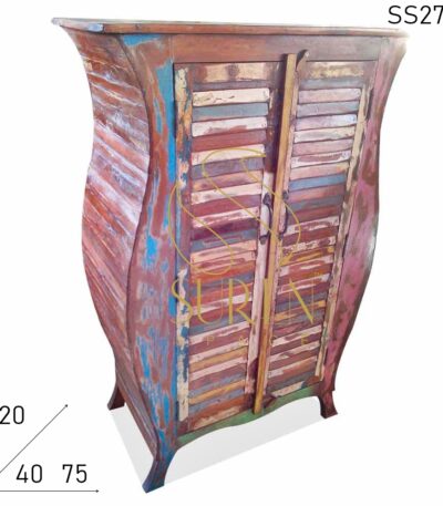 Reclaimed Wood Shutter Pattern Curved Cabinet Design