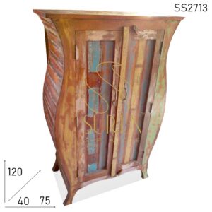 Old Indian Wood Multicolored Two Shutter Cabinet Design