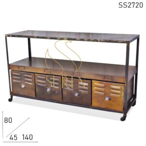 Metal Four Drawer Industrial Rustic Finish Console Table