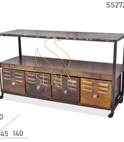 Metal Four Drawer Industrial Rustic Finish Console Table