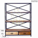 Two Drawer Industrial Solid Indian Wood Open Bookcase