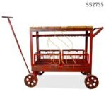 Red Metal Solid Wood Casting Trolley