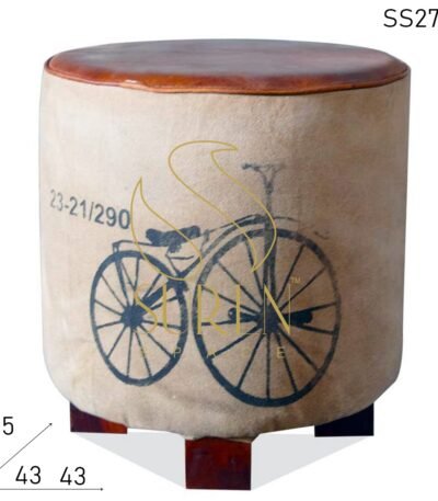 Cycle Printed Canvas Leather Round Stool