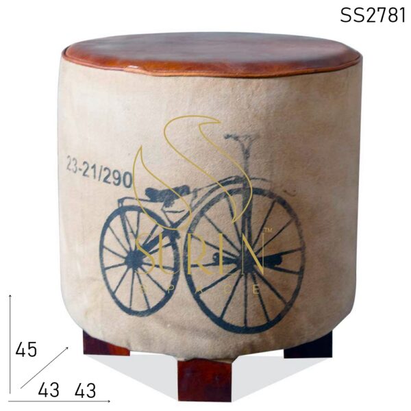 Cycle Printed Canvas Leather Round Stool