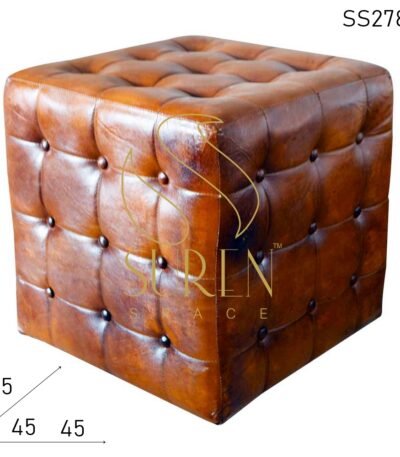 Pure Leather Tufted Design Stool Ottoman