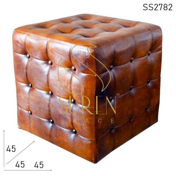 SS2782 SUREN SPACE Pure Leather Tufted Design Stool Ottoman