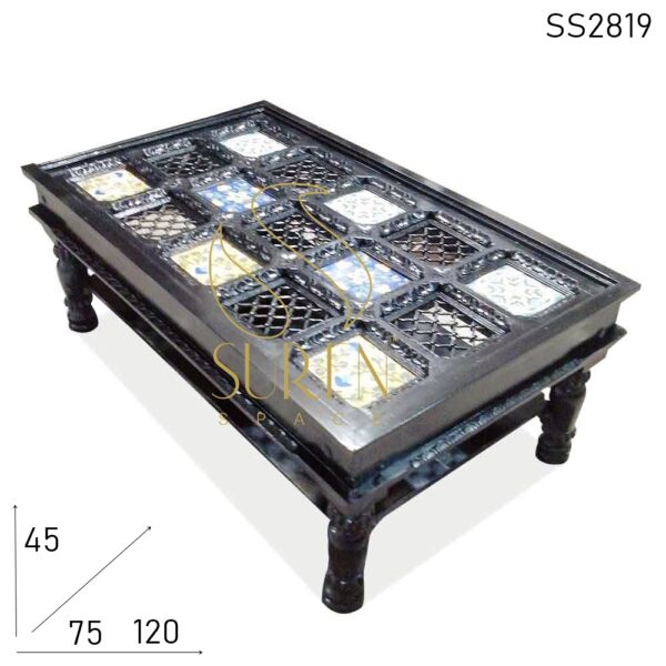 Solid Wood Tile Metal Artistic Center Table