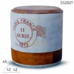 Canvas Leather Round Printed Ottoman Stool Design