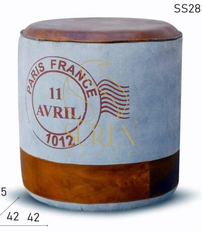 Canvas Leather Round Printed Ottoman Stool Design
