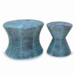 Blue Distress Iron Coffee Table Stool Set