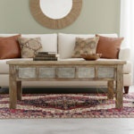 White Distress Block Printed Design Center Table