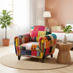 Indian Gudri Fabric Traditional Single Sofa