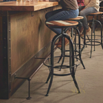 Bent Metal Black Finish Reclaimed Wood Bar Stool