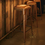 Rustic Industrial Design Leather Seat Bar Pub Stool - Image 2