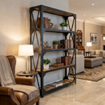 Rustic Indian Wood Metal Frame Industrial Bookcase