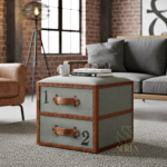 Drawer Design Leather Old Canvas Pouf Stool