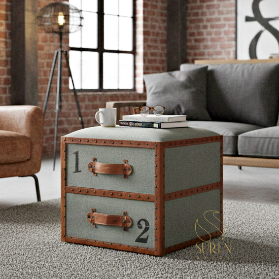 industrial pouf design Drawer Design Leather Old Canvas Pouf Stool - Image 1