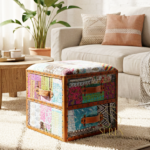 Traditional Fabric Hand Stitched Drawer Design Stool