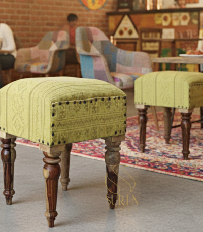 printed fabric pouf stool