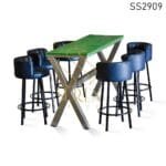Blue Leatherette MS Base Green Distress Bar Table Set