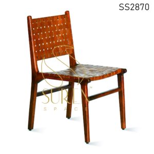Brown Leather Solid Wood Dining Chair