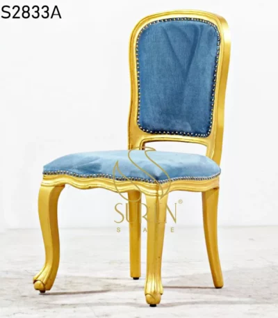 Carved Golden Finish Velvet Upholstered Wooden Chair