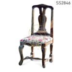Carved Indian Rosewood Fabric Seating Dining Chair