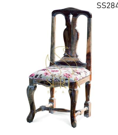 Carved Indian Rosewood Fabric Seating Dining Chair