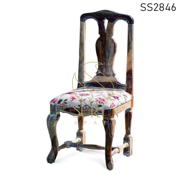 Carved Indian Rosewood Fabric Seating Dining Chair
