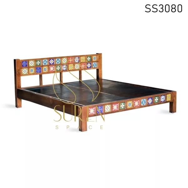Colorful Tile Solid Wood Folding Bed (2)