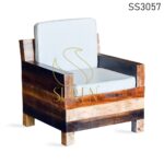 Country Style Solid Wood Single Seater Sofa