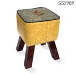 Dual Leatherette Wooden Leg Pouf Stool
