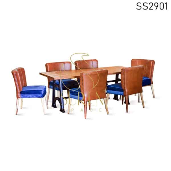 Duel Shade Leatherette Velvet Chair Casting Table Dining Set