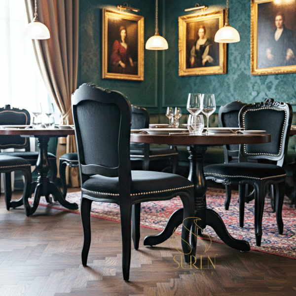 Carved Black Finish Velvet Fine Dining Chair