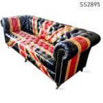 Flag Design Pure Leather Tufted Chesterfield Sofa