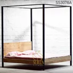 Four Poster Industrial White Distress Bed