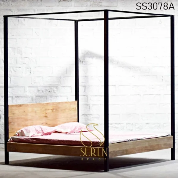 Four Poster Industrial White Distress Bed