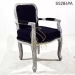 French Design Grey Finish Carved Indian Design Rest Chair