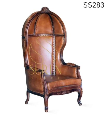 Goat Leather Carved Indian Style Balloon Chair