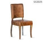 Goat Leather Curved Solid Wood Dining Chair