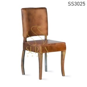 Goat Leather Curved Solid Wood Dining Chair