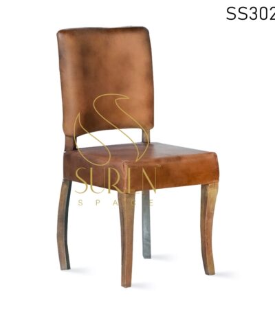 Goat Leather Curved Solid Wood Dining Chair