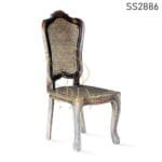 Grey Distress Finish Natural Cane Carved Dining Chair